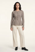 Taupe Women's Ribbed Button-Front Peplum Cardigan - Cardigans - Photo 7
