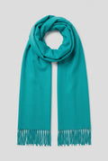 Cashmere Fringed Scarf in Turquoise Blue — studio front
