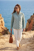 Turquoise Diamond Quilted Hybrid Jacket with Cable Sleeves - Hybrid jackets - Photo 11