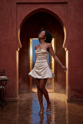 Cream Pleated Bandeau Strapless Mini Dress with Handkerchief Hem - Photo 8
