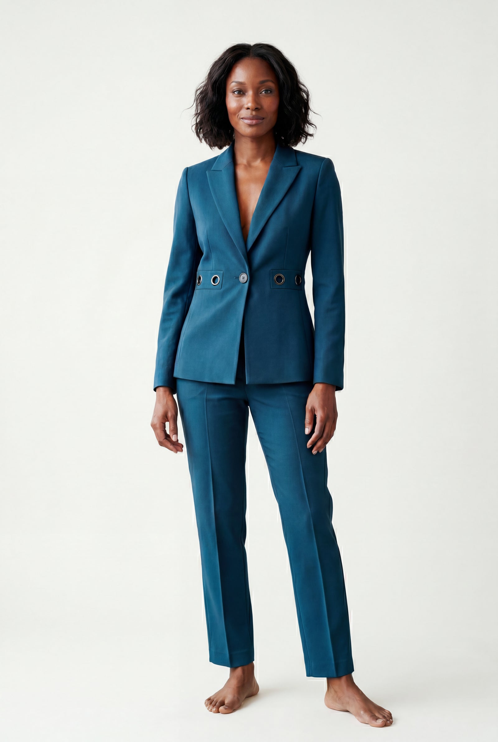 Turquoise Single-breasted Blazer and Straight-leg Trouser Set - Blazer set - Photo 4