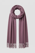 Cashmere Fringed Scarf in Violet — studio front