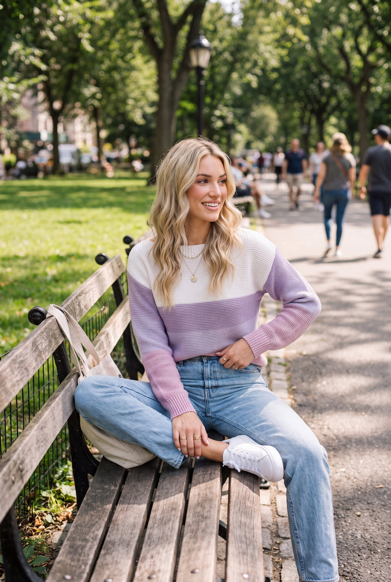 Women's Sweater Ombre Relaxed Fit in Violet — park bench