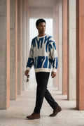 Blue Abstract Intarsia Relaxed Crew Neck Jumper - Knitted jumper - Photo 8