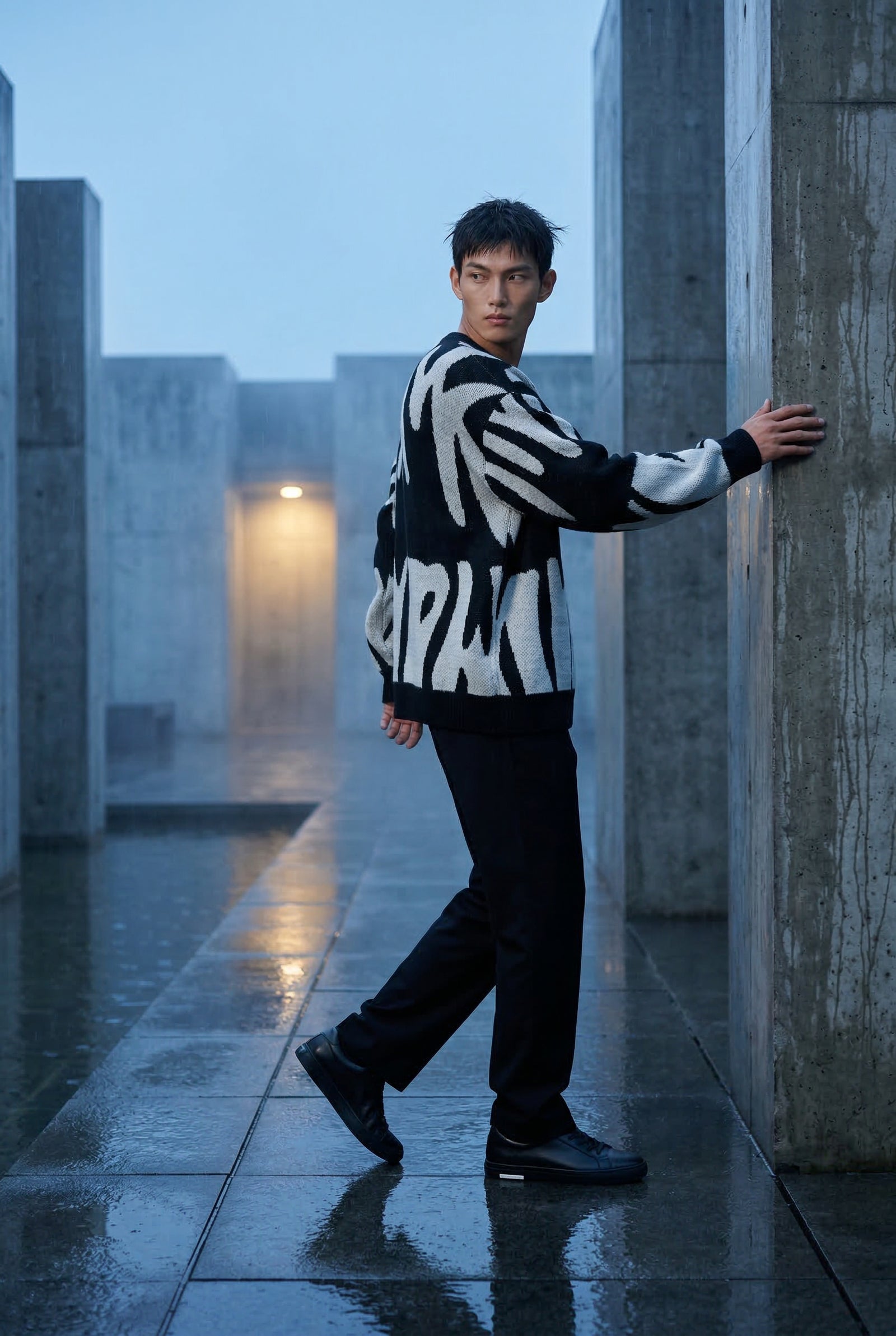 Gray Abstract Intarsia Relaxed Crew Neck Jumper - Knitted jumper - Photo 9