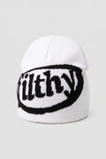 Acrylic Knit Beanie in White — studio front