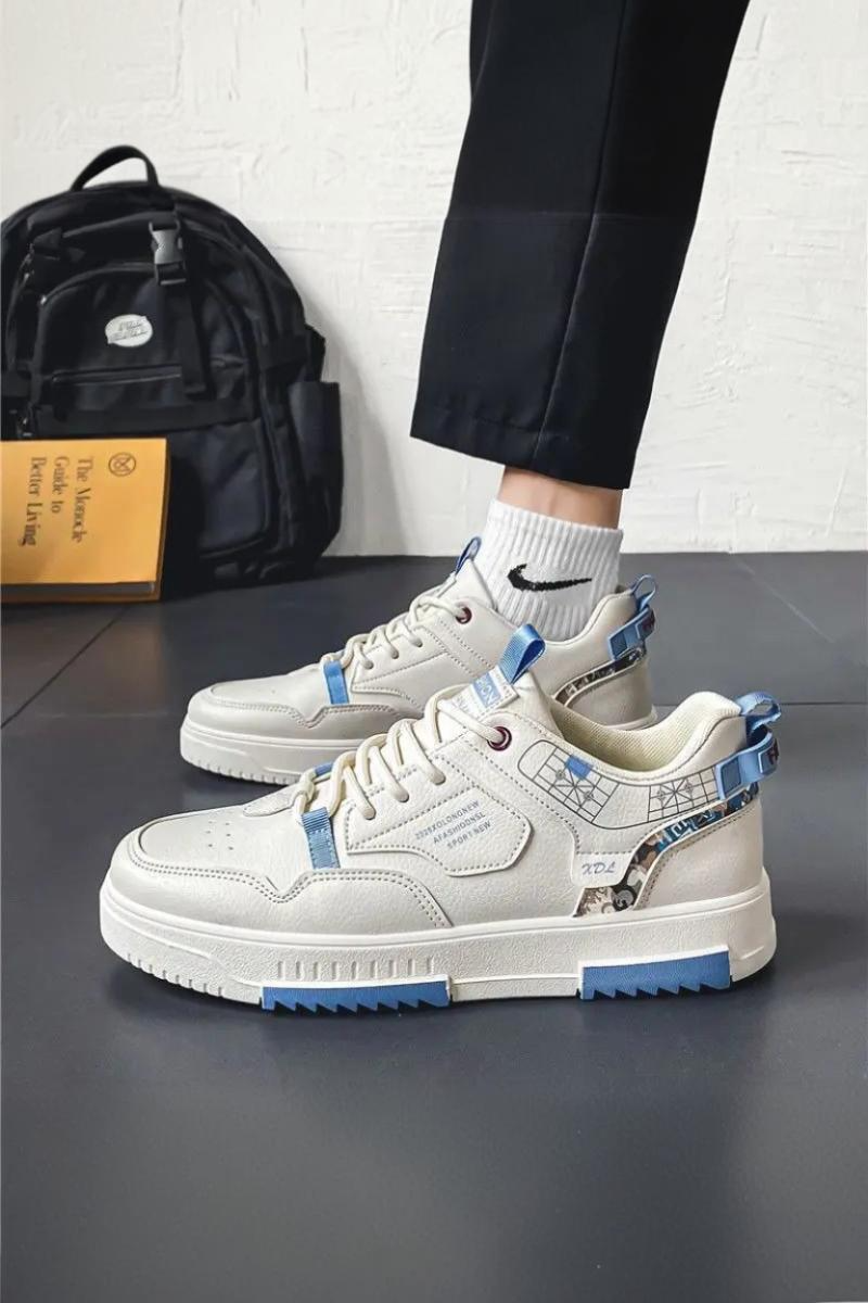 White Artistic Wave Print Rope Lace Low-top Sneakers - Photo 4