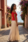 Red Asymmetrical One Shoulder Draped Top with Single Sleeve - One shoulder top - Photo 11