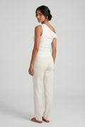 White Asymmetrical One Shoulder Draped Top with Single Sleeve - One shoulder top - Photo 2