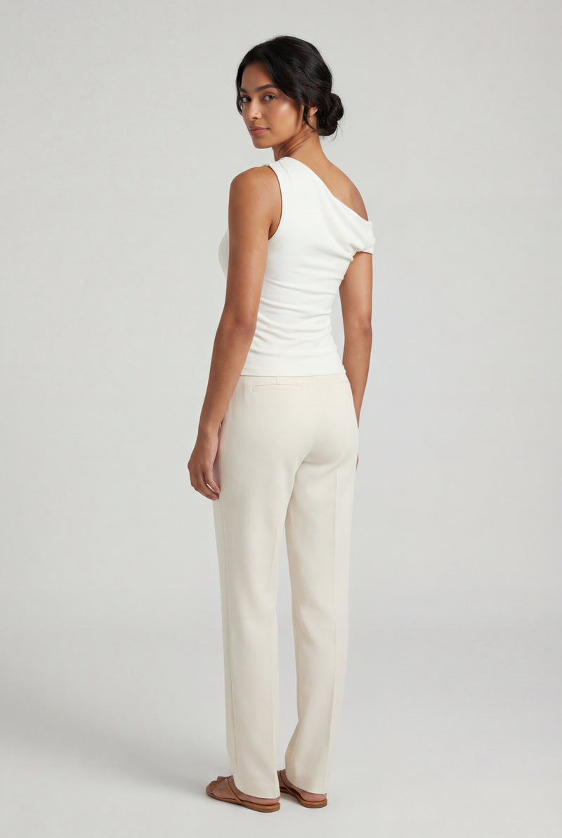 White Asymmetrical One Shoulder Draped Top with Single Sleeve - One shoulder top - Photo 2