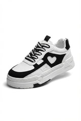 White Black and White Chunky Heart-applique Sneakers - Chunky sneakers - Photo 1