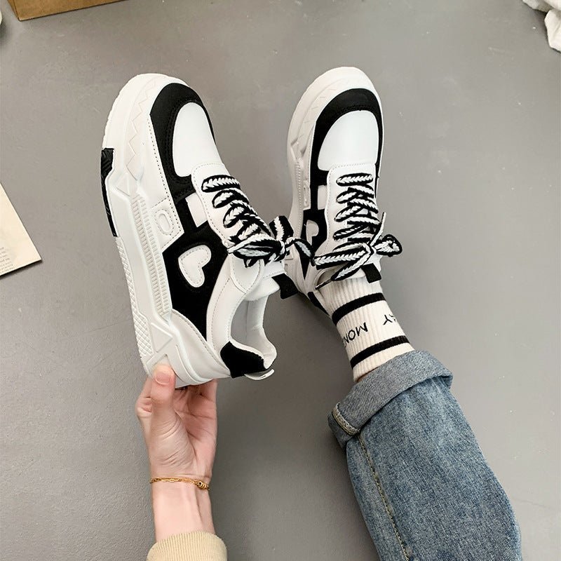 White Black and White Chunky Heart-applique Sneakers - Chunky sneakers - Photo 5