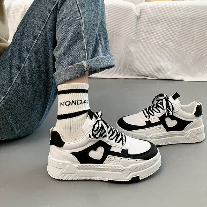 White Black and White Chunky Heart-applique Sneakers - Chunky sneakers - Photo 6