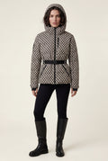 White-Black Belted Padded Hooded Jacket with Fitted Waist - Padded jackets - Photo 2