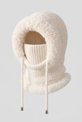 Boucle Knit Hooded Balaclava in White — studio front