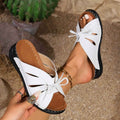 White Bow Detail Cutout Slide Sandals with Criss-cross Straps - Photo 3