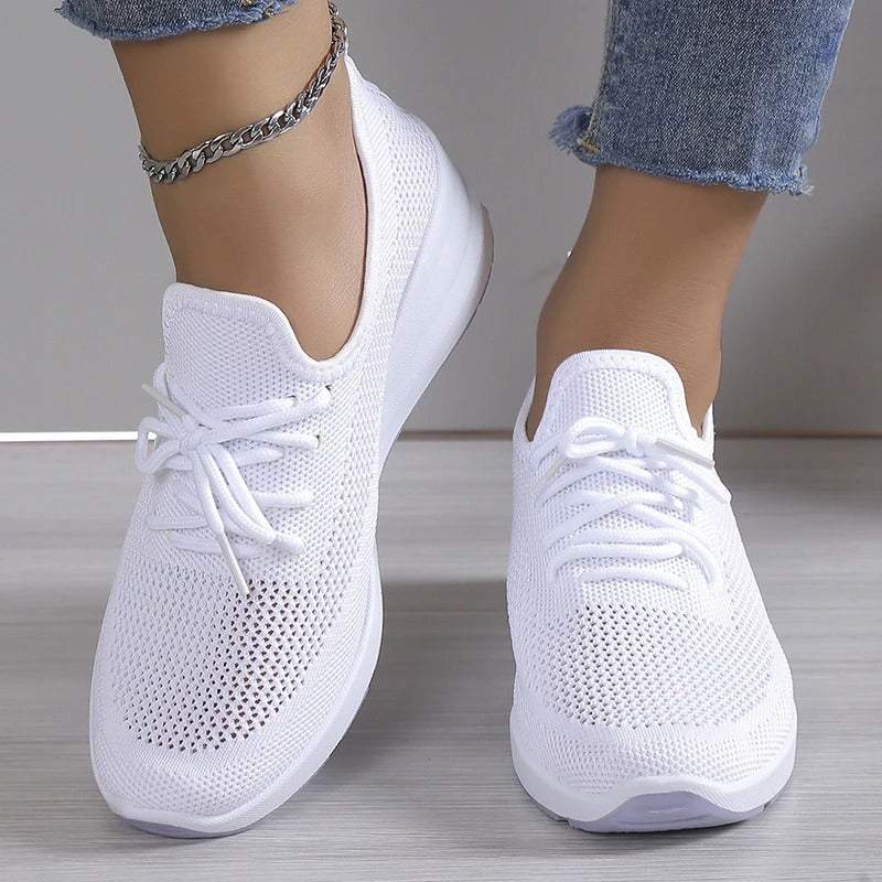 White Breathable Platform Walking Sneakers - Photo 5