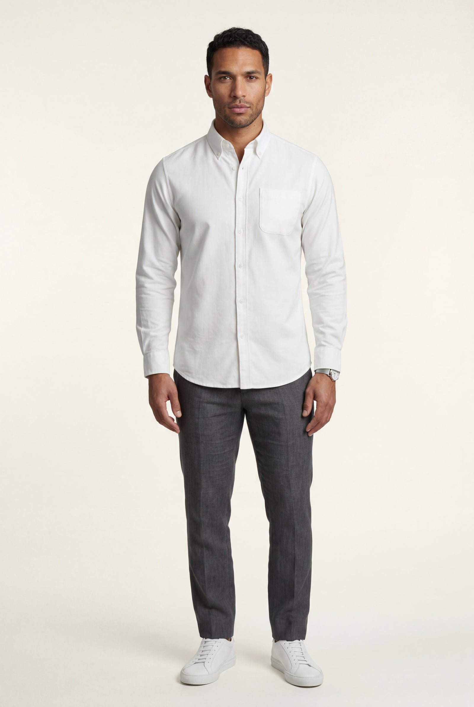 White Charcoal Structured Long Sleeve Button-down Shirt - Casual Shirts - Photo 2