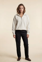 White Chunky Ribbed Collar Off-white Quarter Zip Sweater - Photo 1