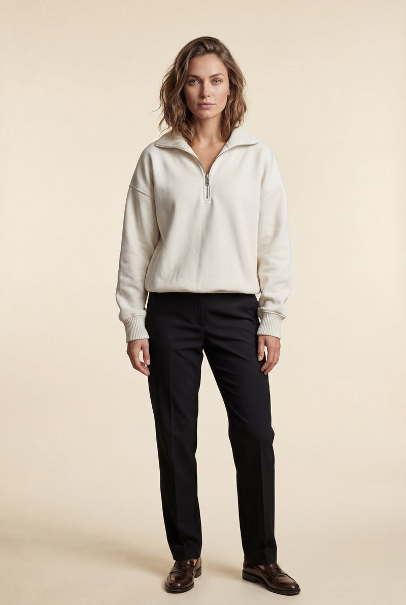 White Chunky Ribbed Collar Off-white Quarter Zip Sweater - Photo 1
