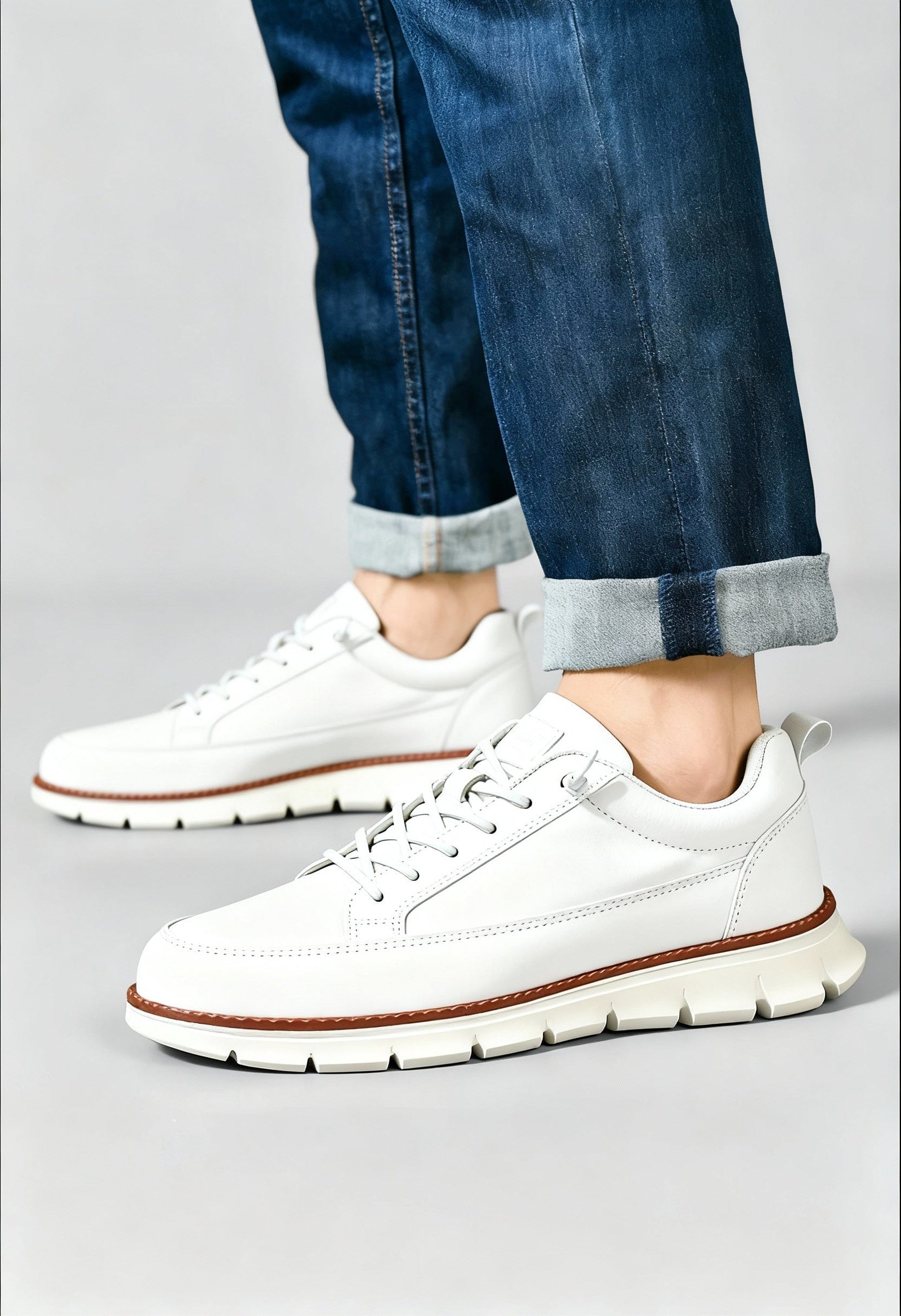 White Chunky Sole Lace-up Casual Sneakers - Lace-up shoes - Photo 6