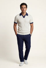 White Contrast Collar Cable Short Sleeve Polo Shirt - Polo shirts - Photo 1