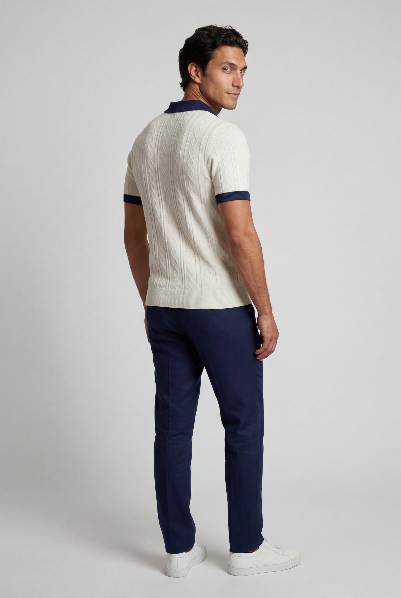 White Contrast Collar Cable Short Sleeve Polo Shirt - Polo shirts - Photo 2