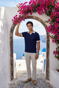 Navy Blue Contrast Collar Cable Short Sleeve Polo Shirt - Polo shirts - Photo 8