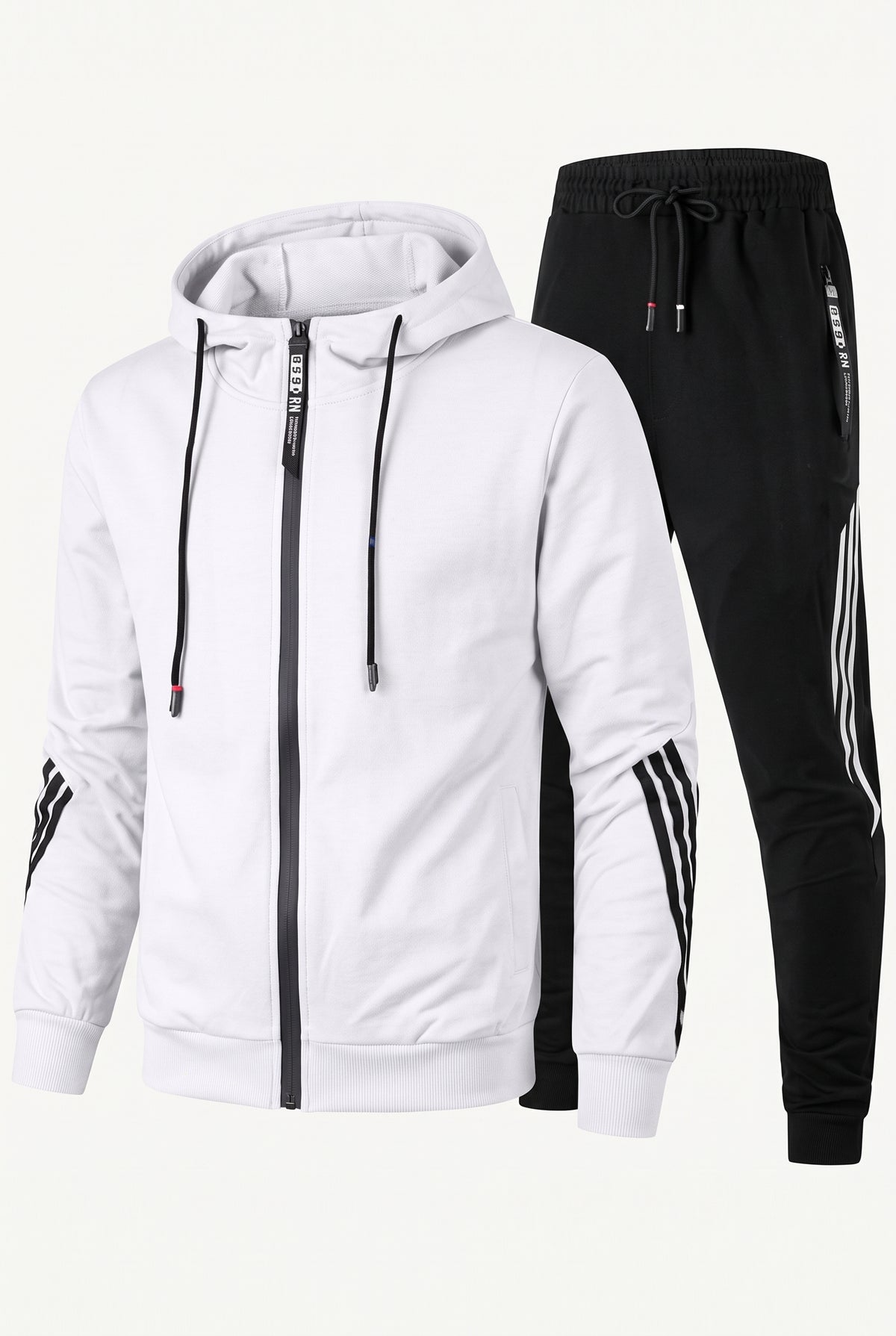 Contrast Stripe Tracksuit Set in White — studio front