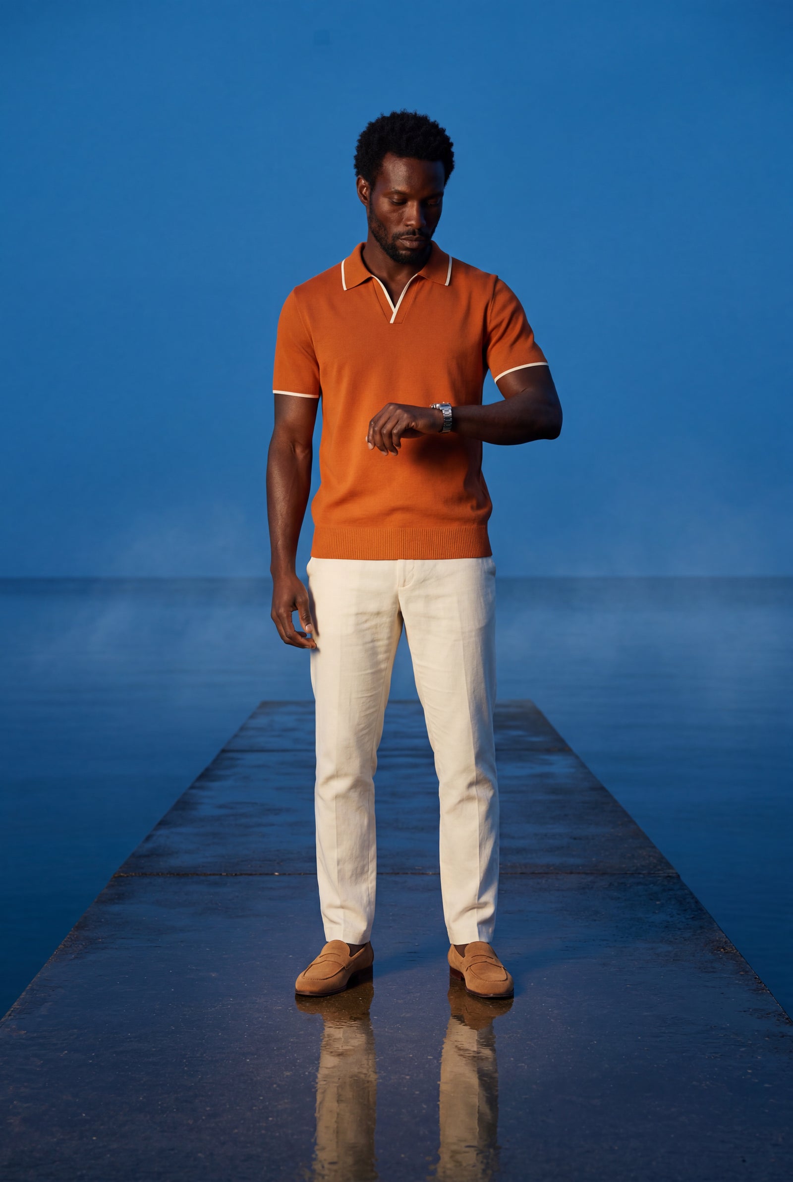 Orange Contrast Tipping Polo Shirt with Open Collar - Polo shirts - Photo 3