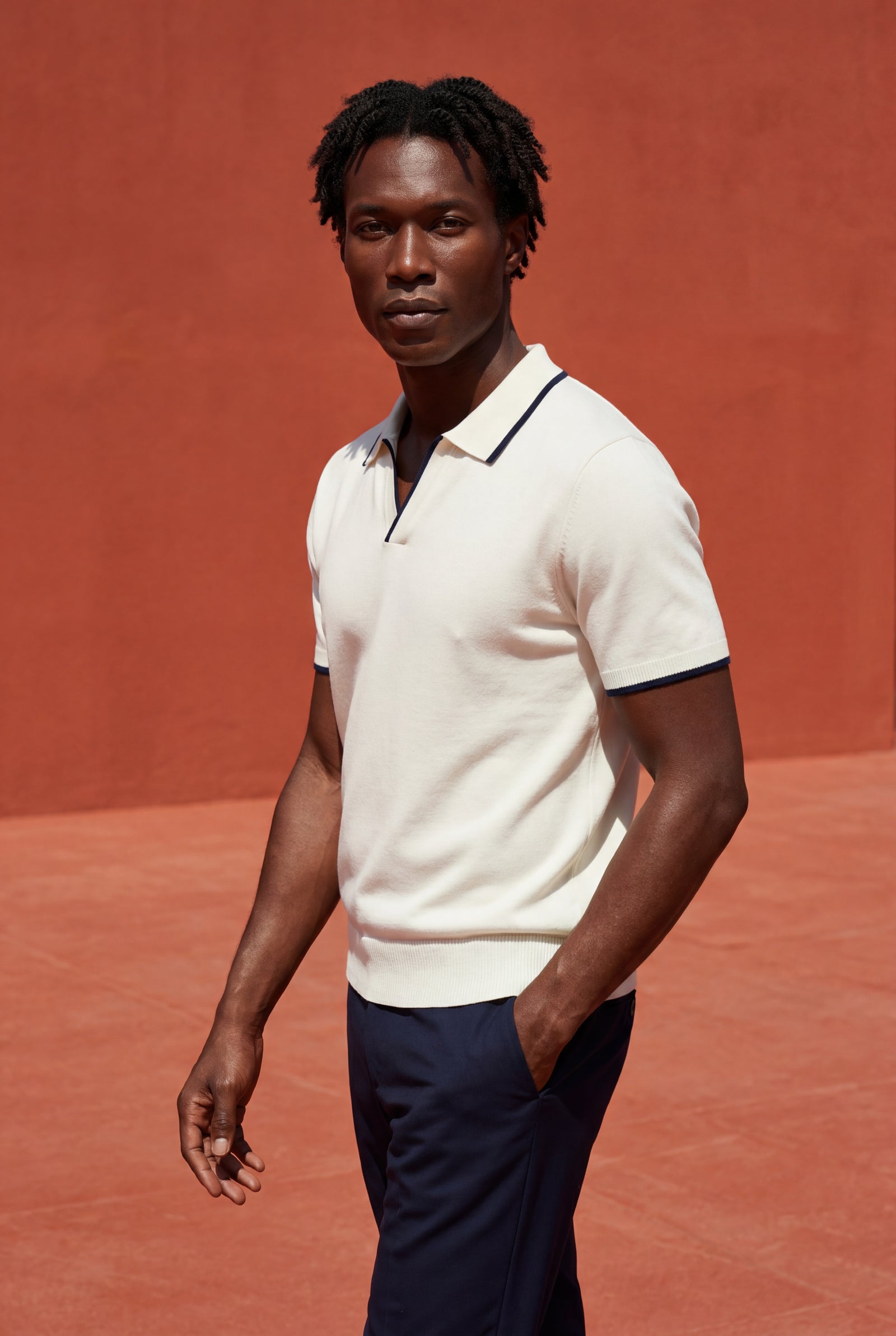 White Contrast Tipping Polo Shirt with Open Collar - Polo shirts - Photo 5