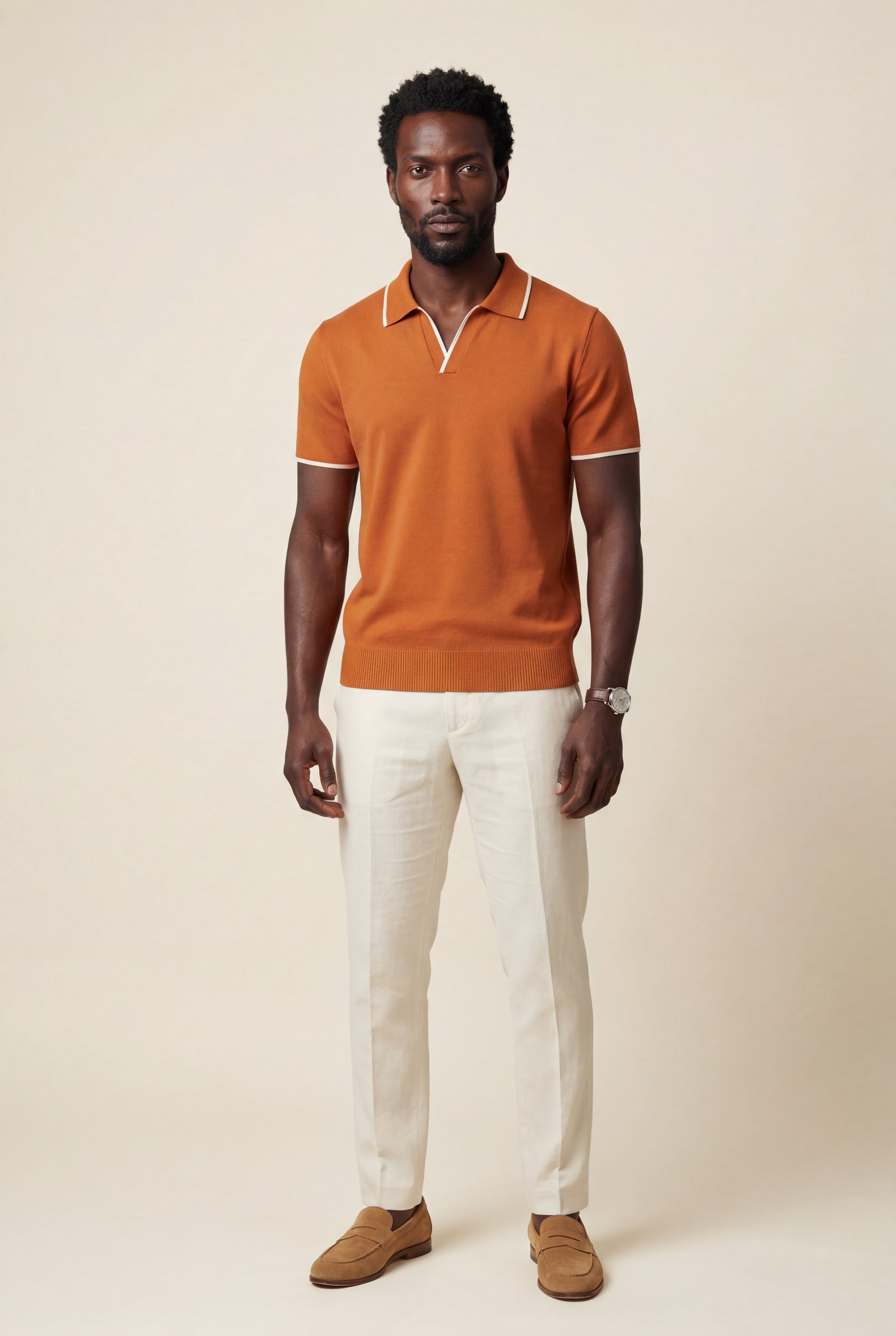 Orange Contrast Tipping Polo Shirt with Open Collar - Polo shirts - Photo 7