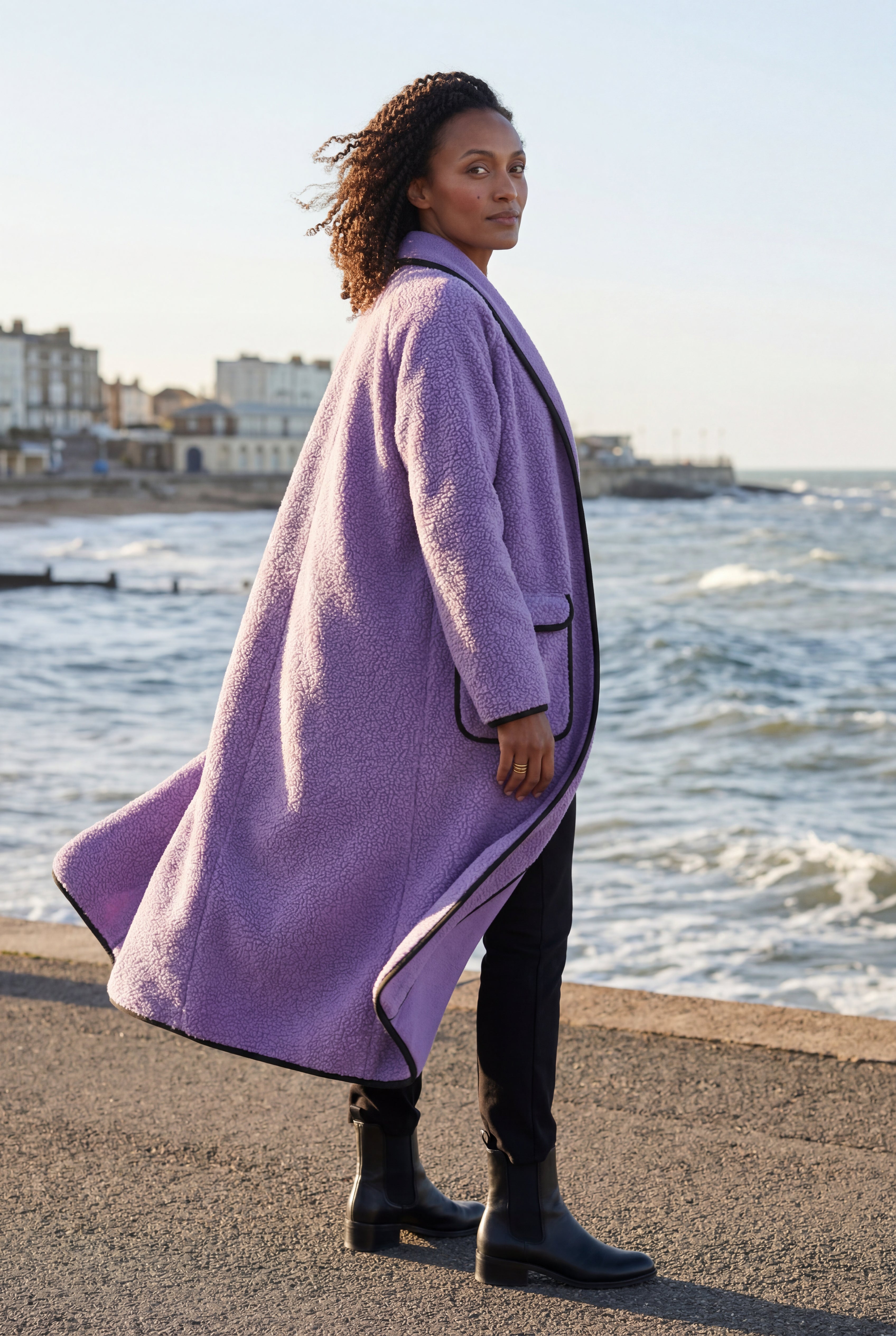 Long Draped Coat Womens Elegant Minimalist Style Shawl Collar Big