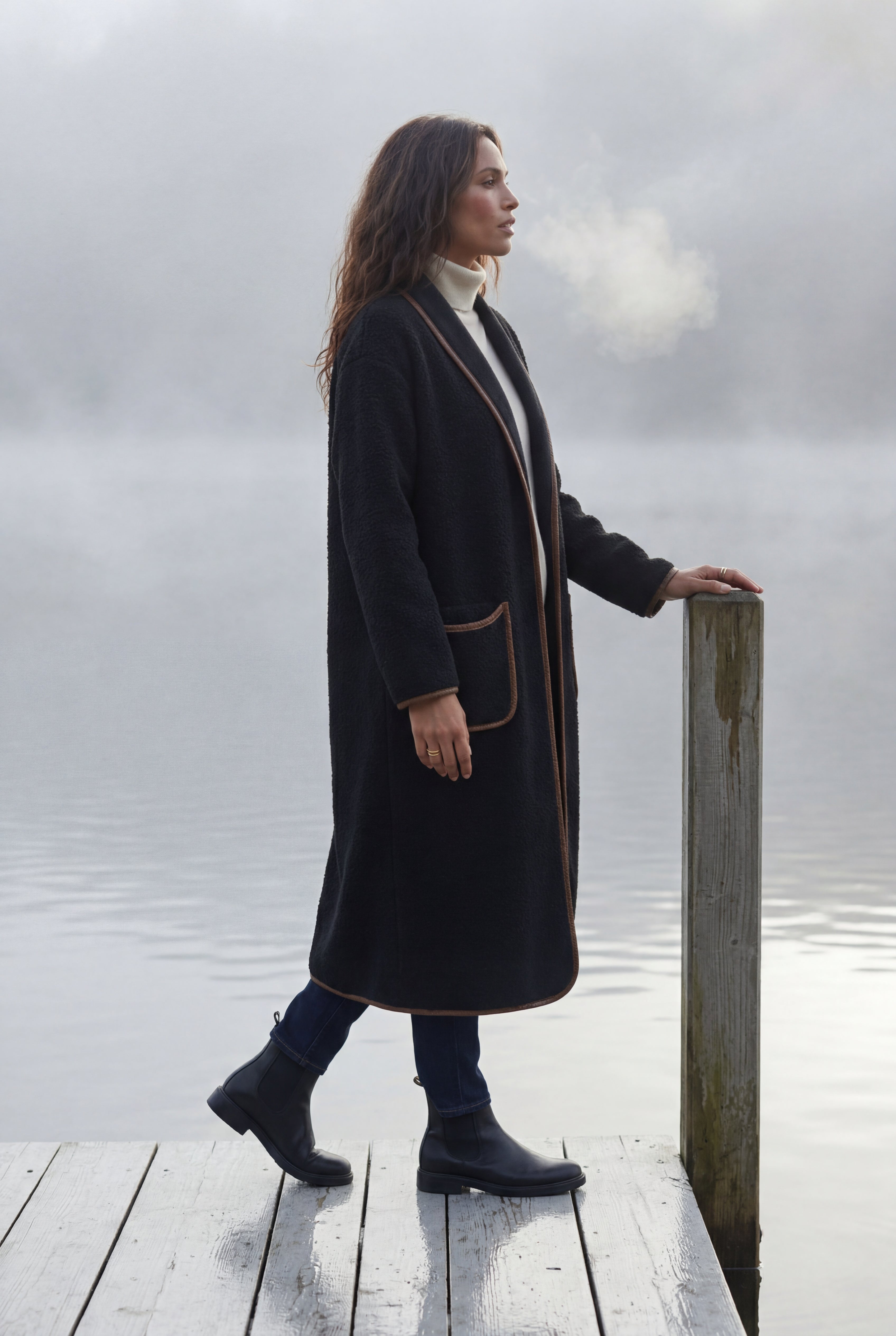Long Draped Coat Womens Elegant Minimalist Style Shawl Collar Big