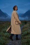 Khaki Contrast Trim Long Draped Coat with Shawl Collar - Long coat - Photo 7