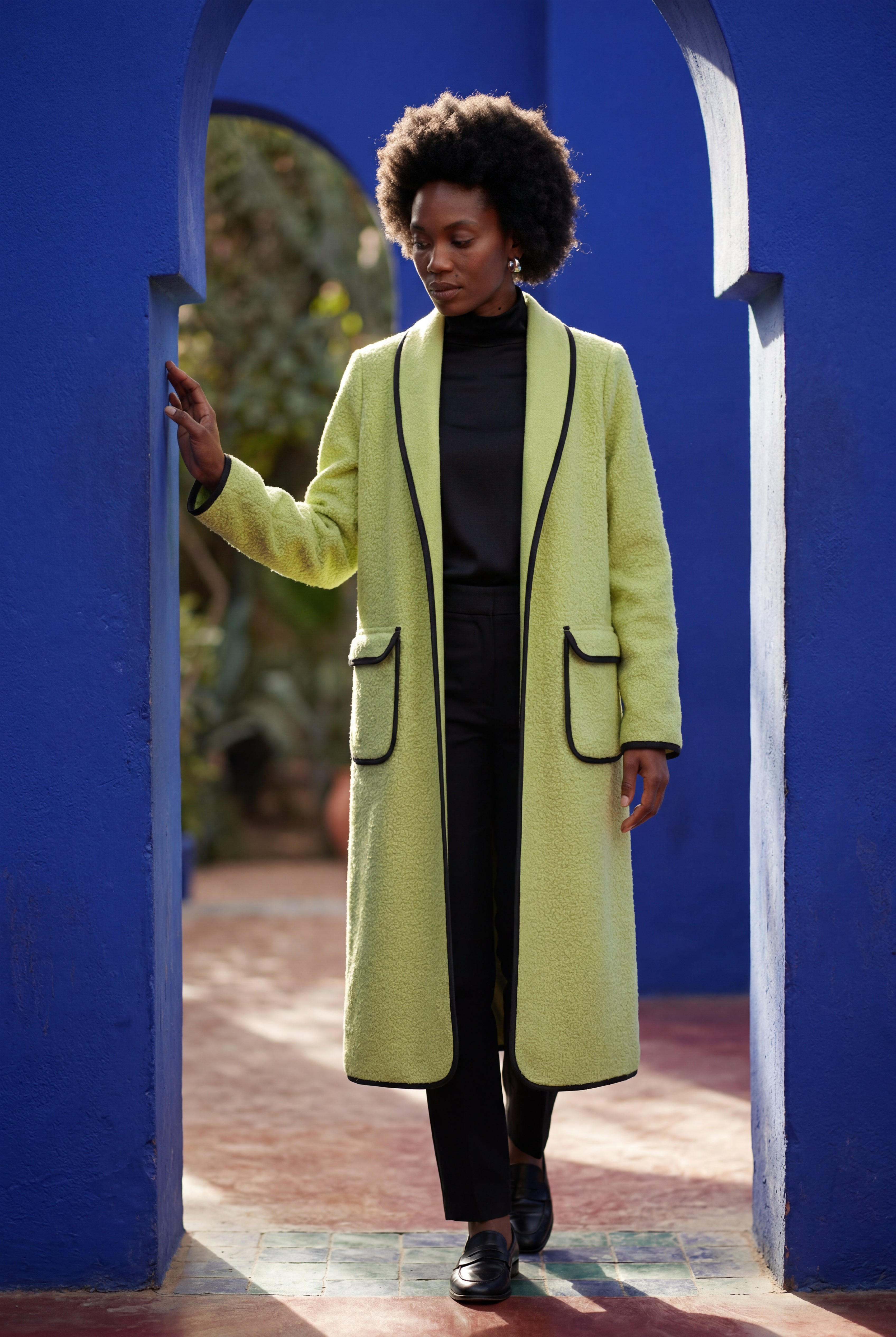 Long Draped Coat Womens Elegant Minimalist Style Shawl Collar Big