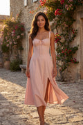 Pink Corset Bodice A-line Midi Dress with Sweetheart Neckline - Photo 14