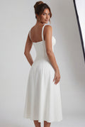 White Corset Bodice A-line Midi Dress with Sweetheart Neckline - Photo 2