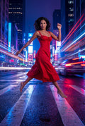 Red Corset Bodice A-line Midi Dress with Sweetheart Neckline - Photo 20