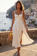 White Corset Bodice A-line Midi Dress with Sweetheart Neckline - Photo 4