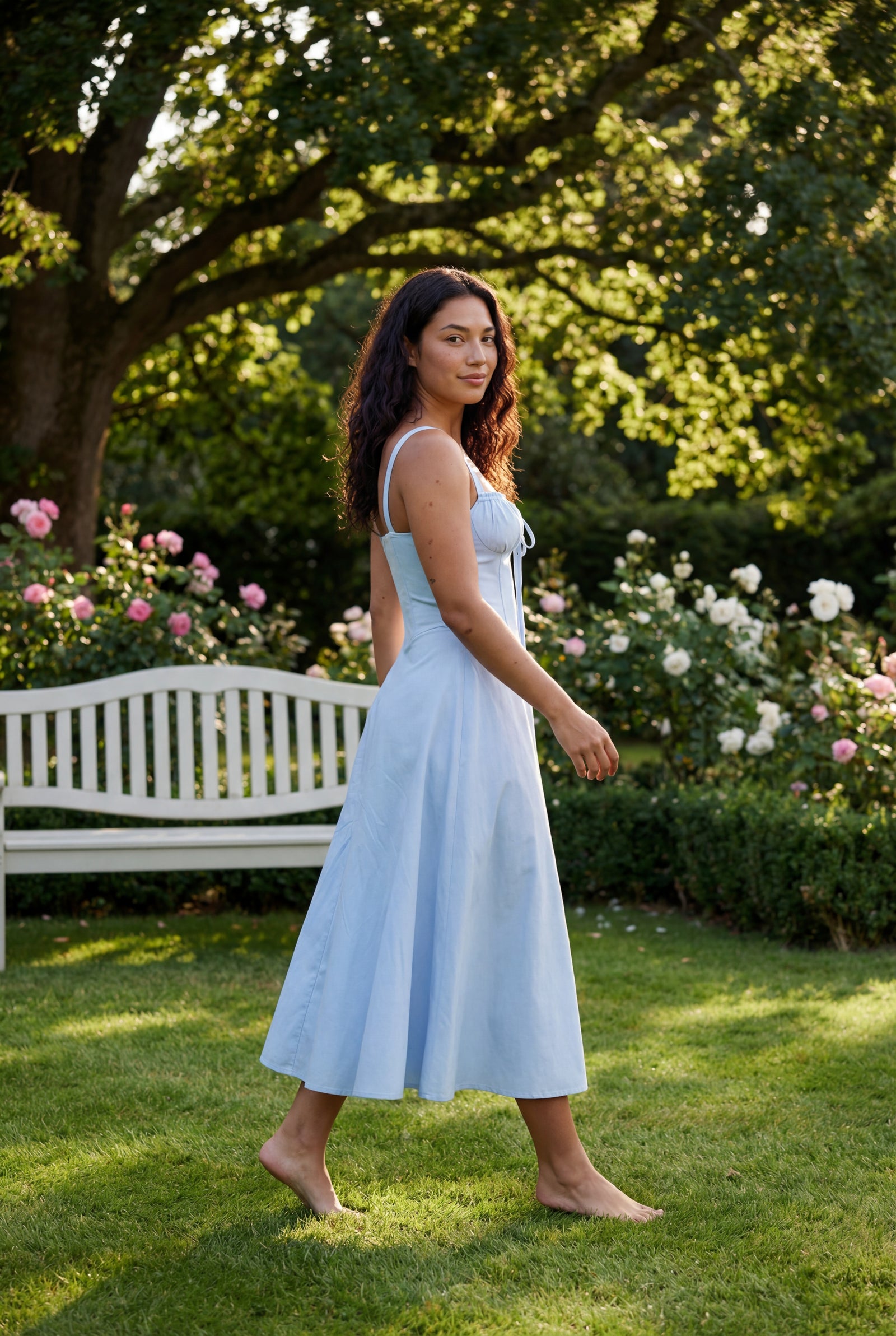 Baby Blue Corset Bodice A-line Midi Dress with Sweetheart Neckline - Photo 8