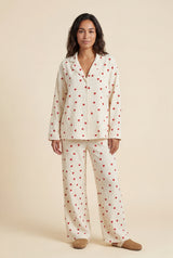 White Cream Heart Print Relaxed Pajama Set - Photo 1