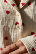 White Cream Heart Print Relaxed Pajama Set - Photo 3