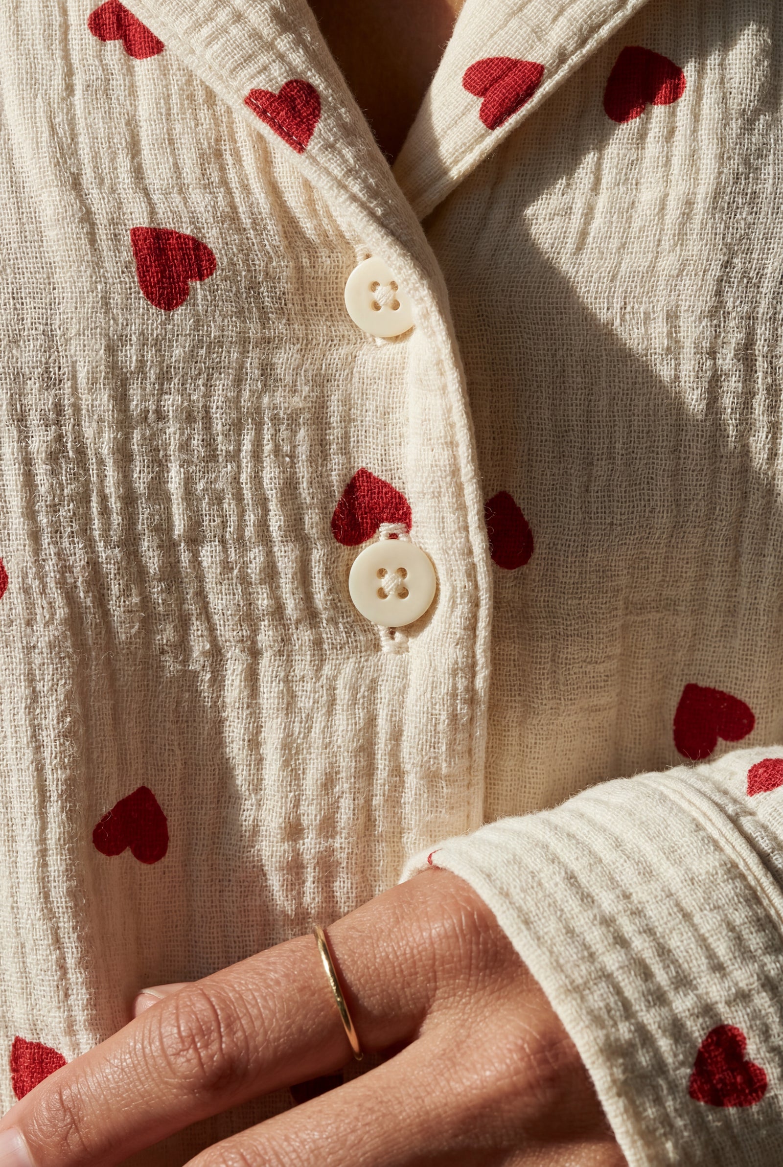 White Cream Heart Print Relaxed Pajama Set - Photo 3
