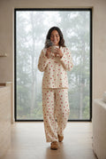 White Cream Heart Print Relaxed Pajama Set - Photo 4
