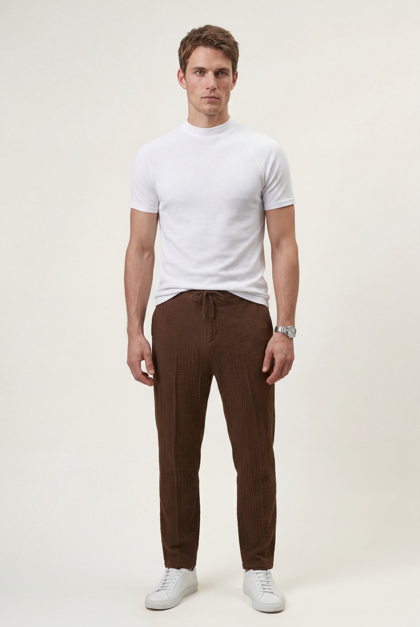 White Crisp White Fitted Mock Neck Short Sleeve Tee - Short sleeve t-shirts - Photo 1