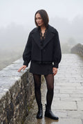 Black Cropped Double-breasted Boxy Coat with Notched Lapel - Short coat - Photo 16