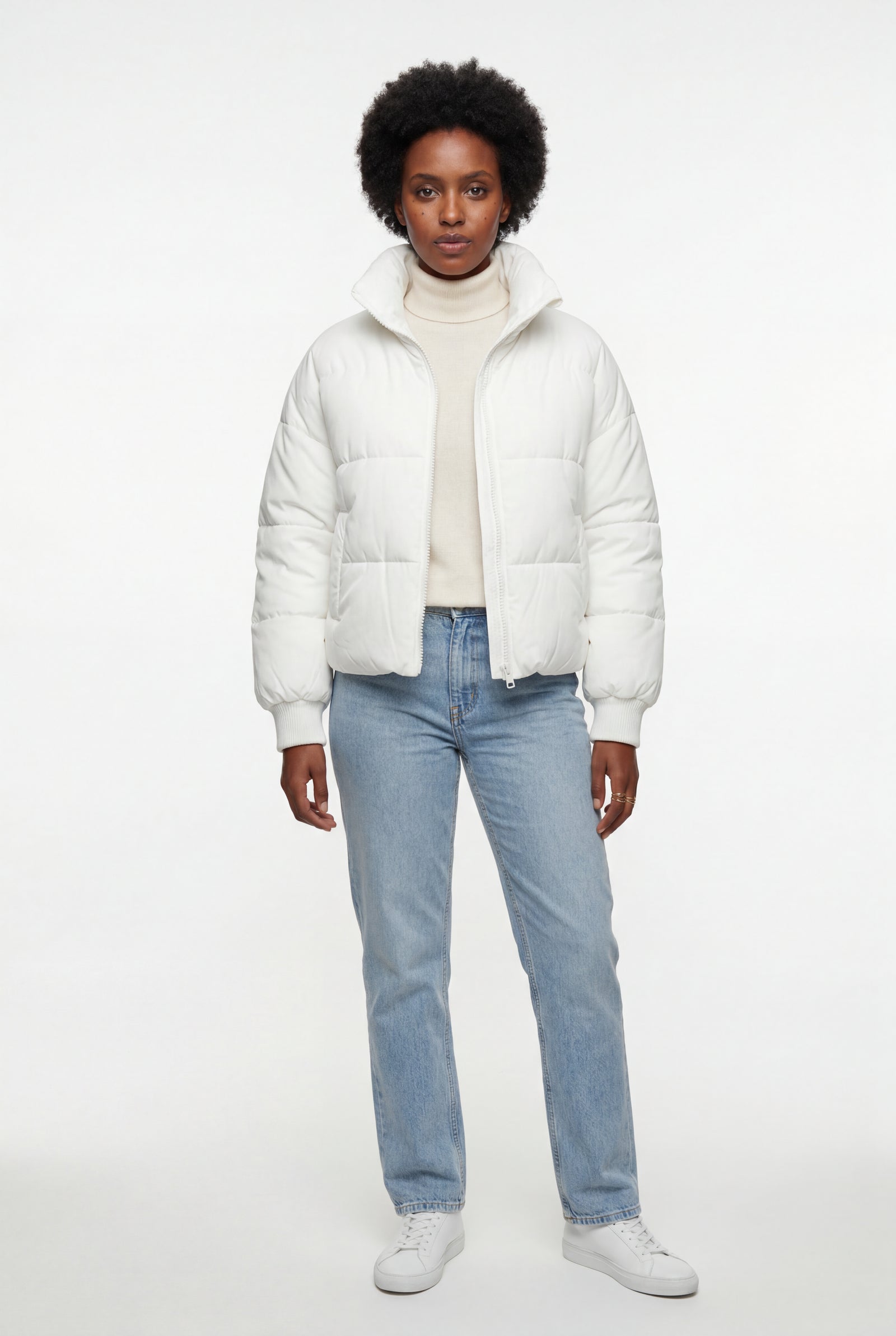 White Cropped High-collar Quilted Puffer Jacket - Puffer jackets - Photo 7