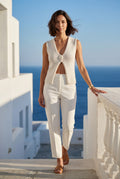 White Deep V-neck Cut-out Knitted Sleeveless Vest Top - Sleeveless tops - Photo 10