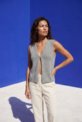 Gray Deep V-neck Cut-out Knitted Sleeveless Vest Top - Sleeveless tops - Photo 11